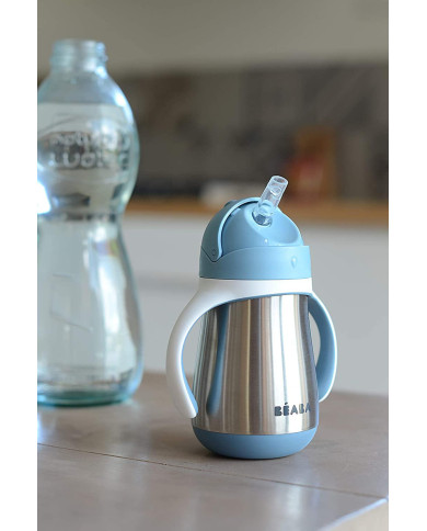 BEABA METALINĖ GERTUVĖ SU ŠIAUDELIU, 250 ML, WINDY BLUE