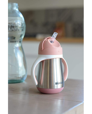 BEABA METALINĖ GERTUVĖ SU ŠIAUDELIU, 250 ML, OLD PINK