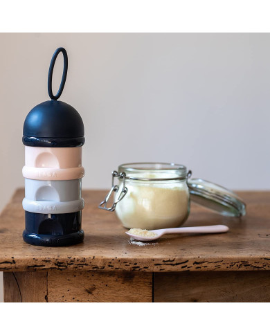 BEABA PIENO MILTELIŲ DOZATORIUS IR UŽKANDŽIŲ DĖŽUTĖ, DARK BLUE/GREY/PINK