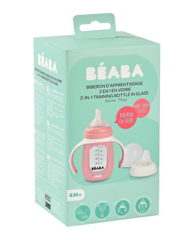 BEABA MOKOMASIS BUTELIUKAS-GERTUVĖ 2IN1, 210 ML, OLD PINK, SILIKONINIAME DĖKLE