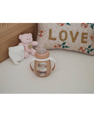 BEABA MOKOMASIS BUTELIUKAS-GERTUVĖ 2IN1, 210 ML, OLD PINK, SILIKONINIAME DĖKLE