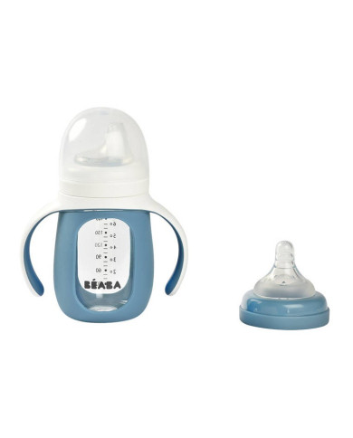 BEABA MOKOMASIS BUTELIUKAS-GERTUVĖ 2IN1, 210 ML, WINDY BLUE, SILIKONINIAME DĖKLE