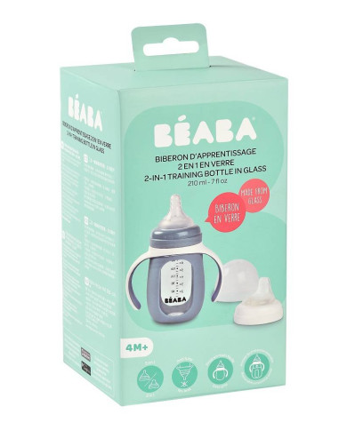 BEABA MOKOMASIS BUTELIUKAS-GERTUVĖ 2IN1, 210 ML, WINDY BLUE, SILIKONINIAME DĖKLE