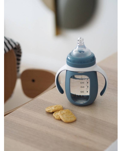 BEABA MOKOMASIS BUTELIUKAS-GERTUVĖ 2IN1, 210 ML, WINDY BLUE, SILIKONINIAME DĖKLE