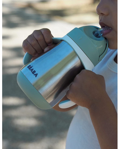 BEABA METALINĖ GERTUVĖ SU ŠIAUDELIU, 250 ML,  SAGE GREEN