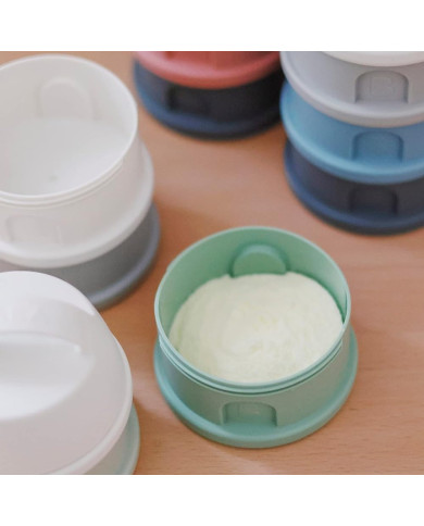 BEABA 4 SKYRIŲ PIENO MILTELIŲ DOZATORIUS IR UŽKANDŽIŲ DĖŽUTĖ, MINERAL GREY/PINK