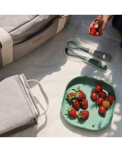 BEABA PRADINIO MAITINIMO 2 VNT. SILIKONINIŲ ŠAUKŠTELIŲ RINKINYS TWO TONES SU DĖŽUTE, MINERAL GREY/SAGE GREEN