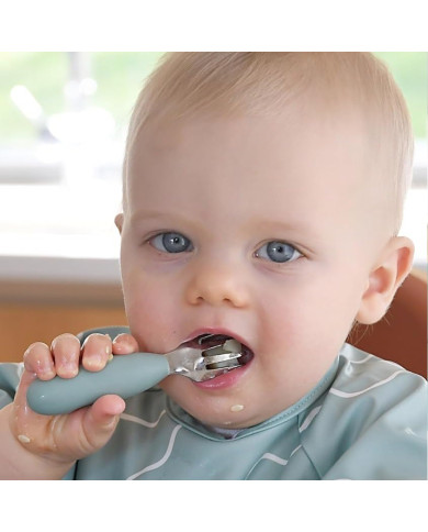 BEABA 2 VNT. NERŪDIJANČIO PLIENO STALO ĮRANKIŲ RINKINYS +10 MĖN, SAGE GREEN