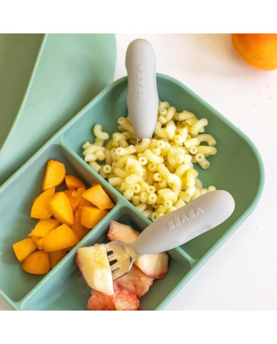 BEABA 2 VNT. NERŪDIJANČIO PLIENO STALO ĮRANKIŲ RINKINYS +10 MĖN, VELVET GREY