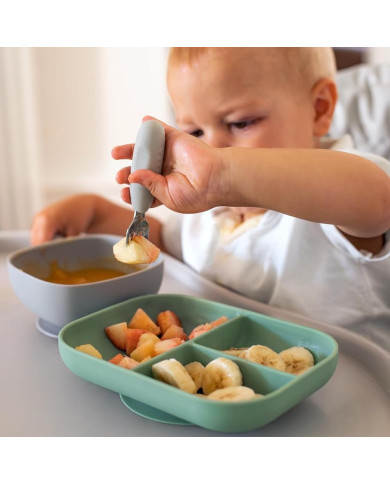 BEABA 2 VNT. NERŪDIJANČIO PLIENO STALO ĮRANKIŲ RINKINYS +10 MĖN, VELVET GREY