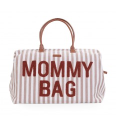 CHILDHOME DIDELIS MAMOS REIKMENŲ KREPŠYS MOMMY BAG,  STRIPES - NUDE/TERRACOTTA