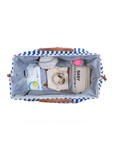CHILDHOME DIDELIS MAMOS REIKMENŲ KREPŠYS MOMMY BAG,  STRIPES - ELECTRIC BLUE/LIGHT BLUE