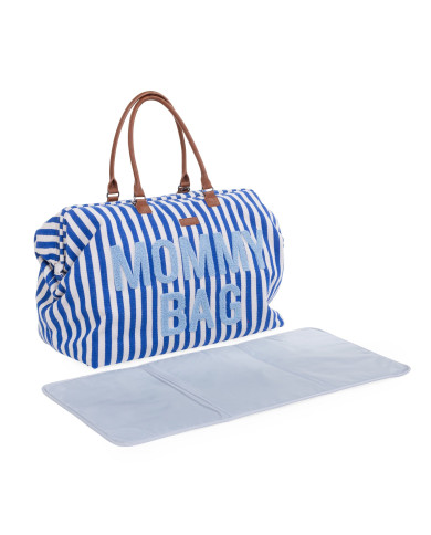 CHILDHOME DIDELIS MAMOS REIKMENŲ KREPŠYS MOMMY BAG,  STRIPES - ELECTRIC BLUE/LIGHT BLUE