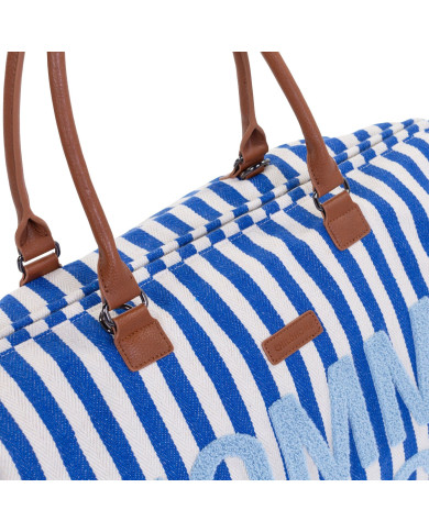 CHILDHOME DIDELIS MAMOS REIKMENŲ KREPŠYS MOMMY BAG,  STRIPES - ELECTRIC BLUE/LIGHT BLUE
