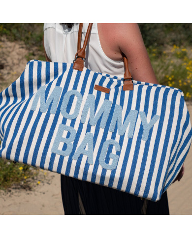 CHILDHOME DIDELIS MAMOS REIKMENŲ KREPŠYS MOMMY BAG,  STRIPES - ELECTRIC BLUE/LIGHT BLUE