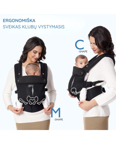 MOMCOZY ERGONOMINĖ KŪDIKIŲ NEŠIOKLĖ SU TINKLELIU, JUODA