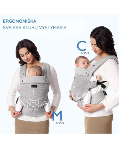MOMCOZY ERGONOMINĖ KŪDIKIŲ NEŠIOKLĖ SU TINKLELIU, PILKA