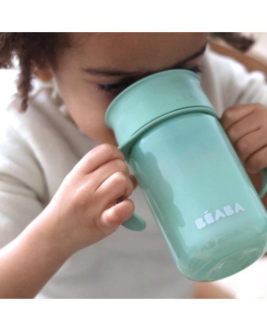 BEABA 360 LAIPSNIŲ KAMPU BESISUKANTIS, NEIŠSILIEJANTIS MOKOMASIS PUODELIS, SAGE GREEN	