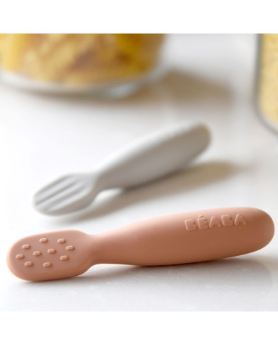 BEABA 2 VNT. SILIKONINIŲ ŠAUKŠTELIŲ RINKINYS +4 MĖN, TERRACOTTA/VELVET GREY	