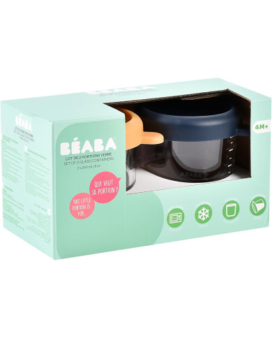 BEABA 2 VNT. STIKLINIŲ INDELIŲ RINKINYS (250 ML), NIGHT BLUE/HONEY