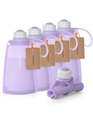 MOMCOZY DAUGKARTINIAI SILIKONINIAI PIENO LAIKYMO MAIŠELIAI, 5 VNT., VIOLETINIAI