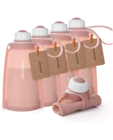 MOMCOZY DAUGKARTINIAI SILIKONINIAI PIENO LAIKYMO MAIŠELIAI, 5 VNT., RAUSVI