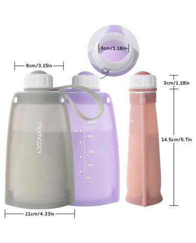 MOMCOZY DAUGKARTINIAI SILIKONINIAI PIENO LAIKYMO MAIŠELIAI, 5 VNT., RAUSVI