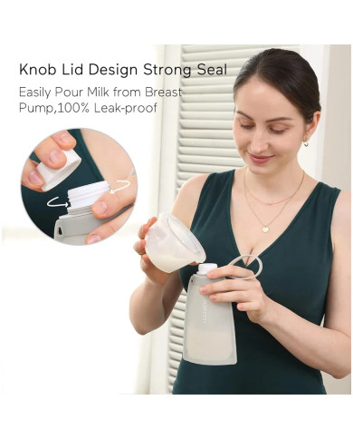 MOMCOZY DAUGKARTINIAI SILIKONINIAI PIENO LAIKYMO MAIŠELIAI, 5 VNT., RAUSVI