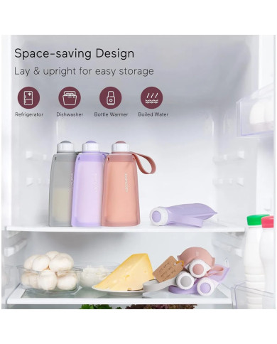 MOMCOZY DAUGKARTINIAI SILIKONINIAI PIENO LAIKYMO MAIŠELIAI, 5 VNT., RAUSVI