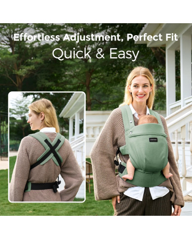 MOMCOZY ERGONOMINĖ KŪDIKIŲ NEŠIOKLĖ PUREHUG IŠ NATŪRALAUS LINO, SAGE GREEN