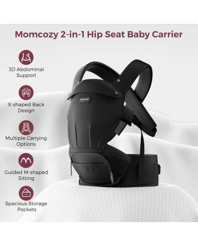 MOMCOZY KŪDIKIŲ NEŠIOKLĖ MOVE2FIT 2IN1 SU KLUBŲ SĖDYNE, JUODA