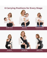 MOMCOZY KŪDIKIŲ NEŠIOKLĖ MOVE2FIT 2IN1 SU KLUBŲ SĖDYNE, JUODA