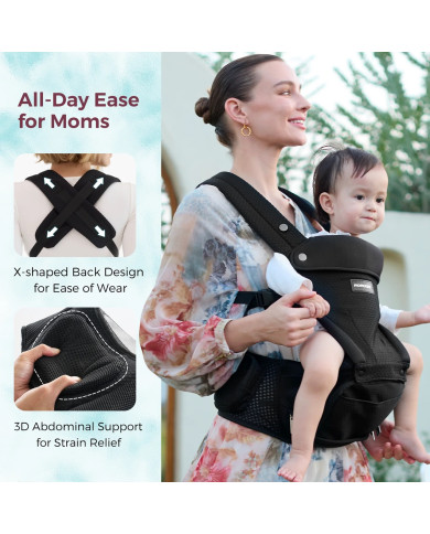 MOMCOZY KŪDIKIŲ NEŠIOKLĖ MOVE2FIT 2IN1 SU KLUBŲ SĖDYNE, JUODA