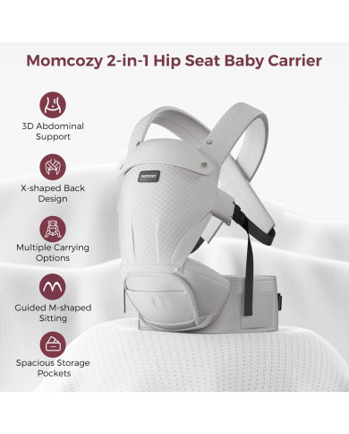 MOMCOZY KŪDIKIŲ NEŠIOKLĖ MOVE2FIT 2IN1 SU KLUBŲ SĖDYNE, SU TINKLELIU, PILKA