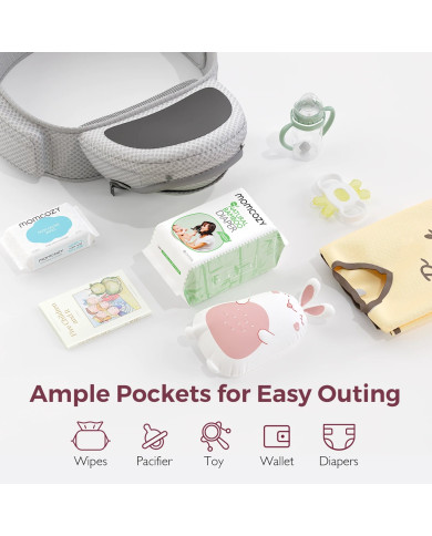 MOMCOZY KŪDIKIŲ NEŠIOKLĖ MOVE2FIT 2IN1 SU KLUBŲ SĖDYNE, SU TINKLELIU, PILKA