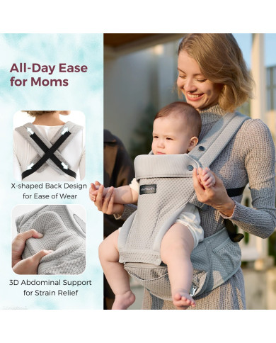 MOMCOZY KŪDIKIŲ NEŠIOKLĖ MOVE2FIT 2IN1 SU KLUBŲ SĖDYNE, SU TINKLELIU, PILKA