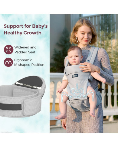 MOMCOZY KŪDIKIŲ NEŠIOKLĖ MOVE2FIT 2IN1 SU KLUBŲ SĖDYNE, SU TINKLELIU, PILKA