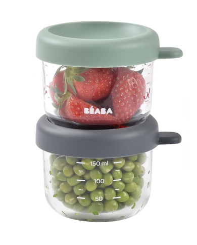 BEABA Stiklinių Indelių Rinkinys 2×150 ml – Mineral/Sage Green | Kinderland
