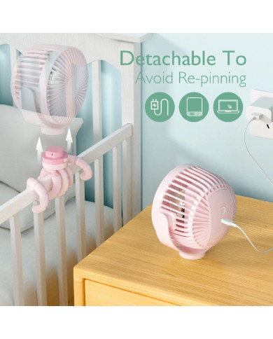 MOMCOZY nešiojamas vežimėlio ventiliatorius, rožinis