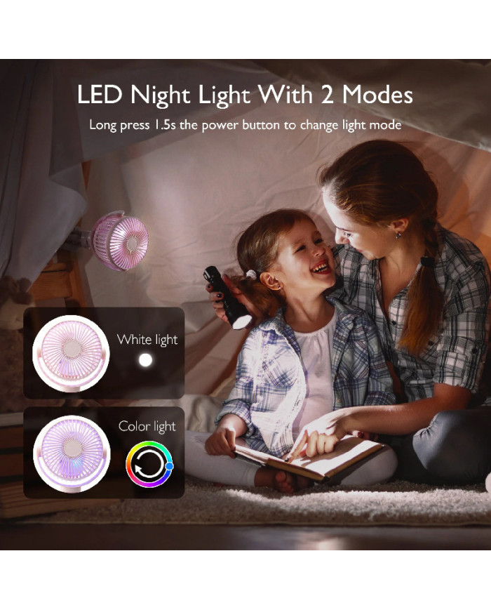 MOMCOZY nešiojamas vežimėlio ventiliatorius, rožinis