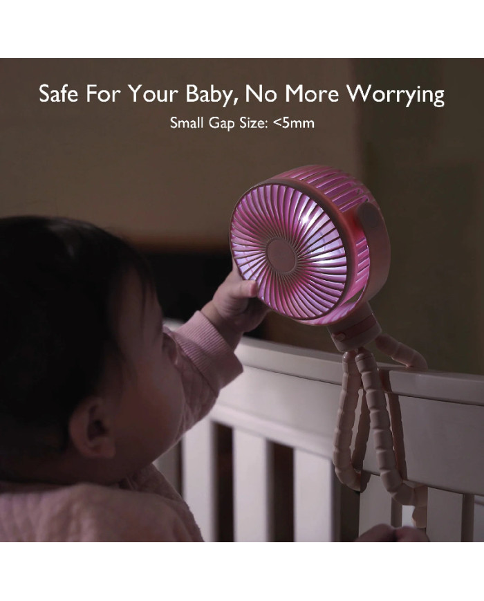 MOMCOZY nešiojamas vežimėlio ventiliatorius, rožinis