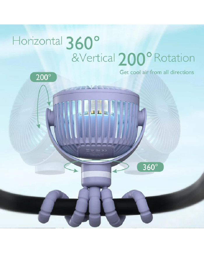 MOMCOZY nešiojamas vežimėlio ventiliatorius, violetinis
