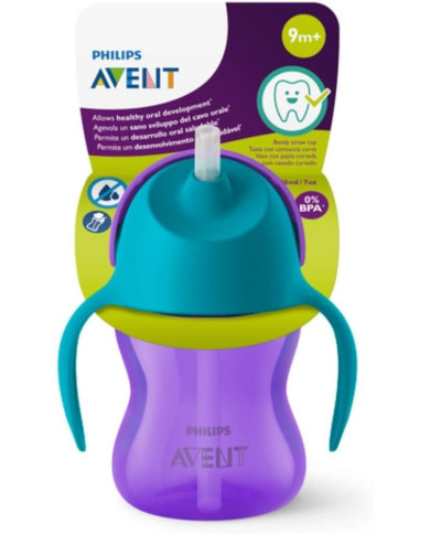 PHILIPS AVENT Gertuvė su Šiaudeliu, 9 Mėn+, 200 ml, Violet/Blue