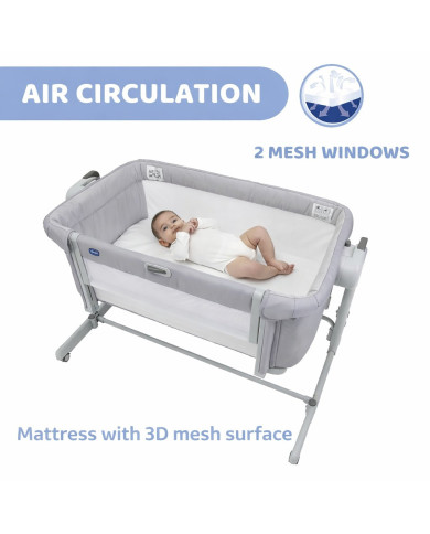 CHICCO NEXT2ME MAGIC EVO LOPŠIUKAS, LIGHT GREY - Komfortas ir Saugumas