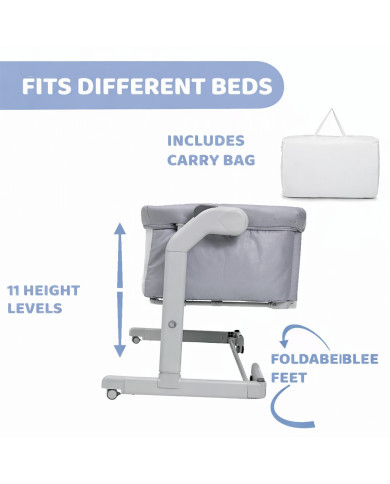 CHICCO NEXT2ME MAGIC EVO LOPŠIUKAS, LIGHT GREY - Komfortas ir Saugumas