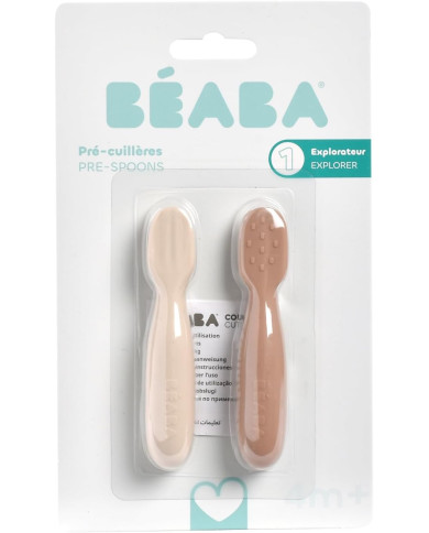 BEABA silikoninių šaukštelių rinkinys +4 mėn., Praline/Clay