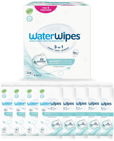 WATERWIPES SENSITIVE+ Drėgnos Servetėlės 8 Pakuotės
