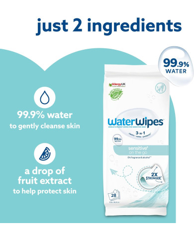 WATERWIPES SENSITIVE+ Drėgnos Servetėlės 8 Pakuotės