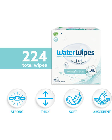 WATERWIPES SENSITIVE+ Drėgnos Servetėlės 8 Pakuotės