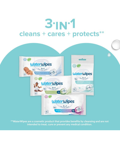 WATERWIPES SENSITIVE+ Drėgnos Servetėlės 8 Pakuotės